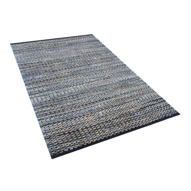 Handgefertigter Teppich aus Baumwolle in Blau
