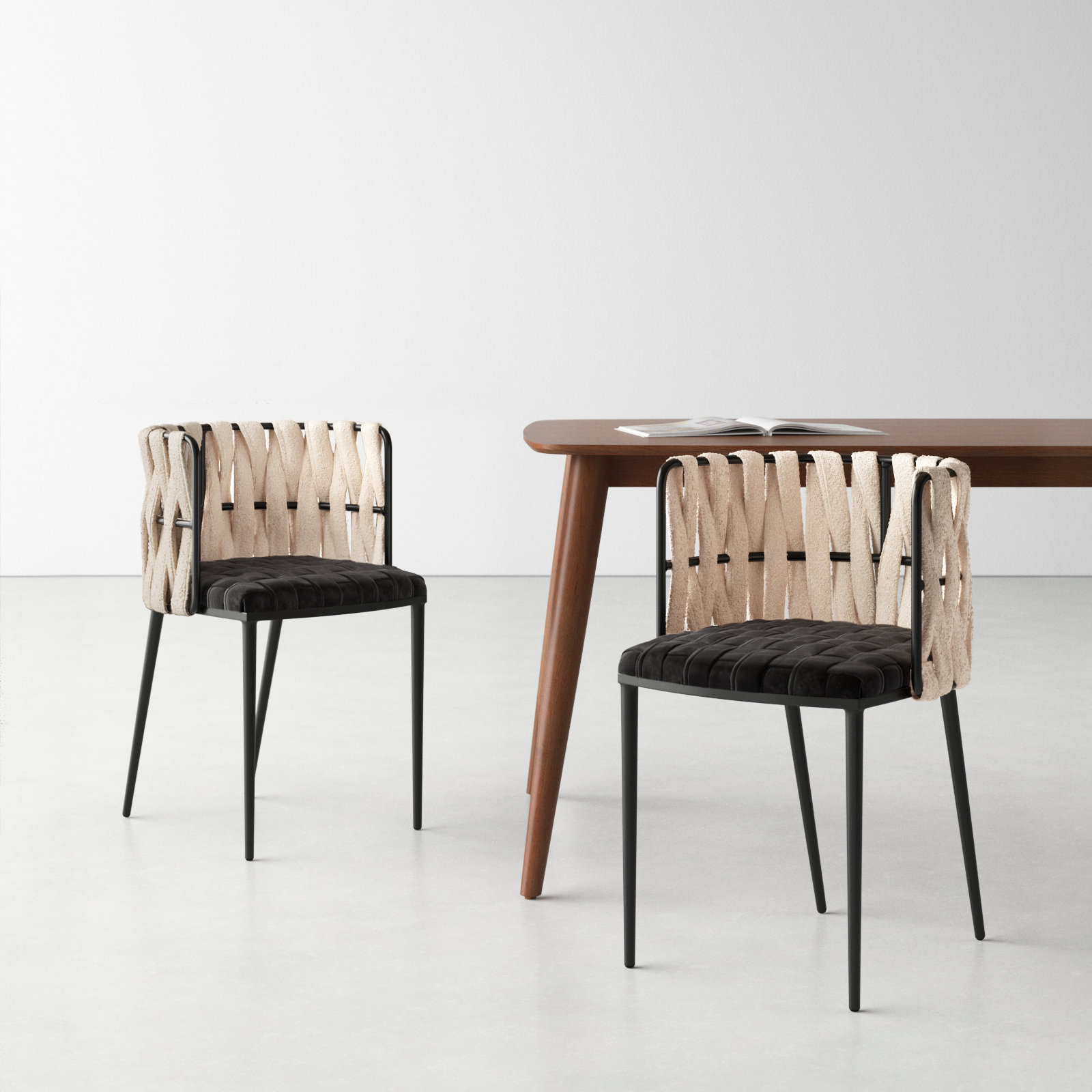 Tyrone Dining Armchair, Black/White Velvet, Black