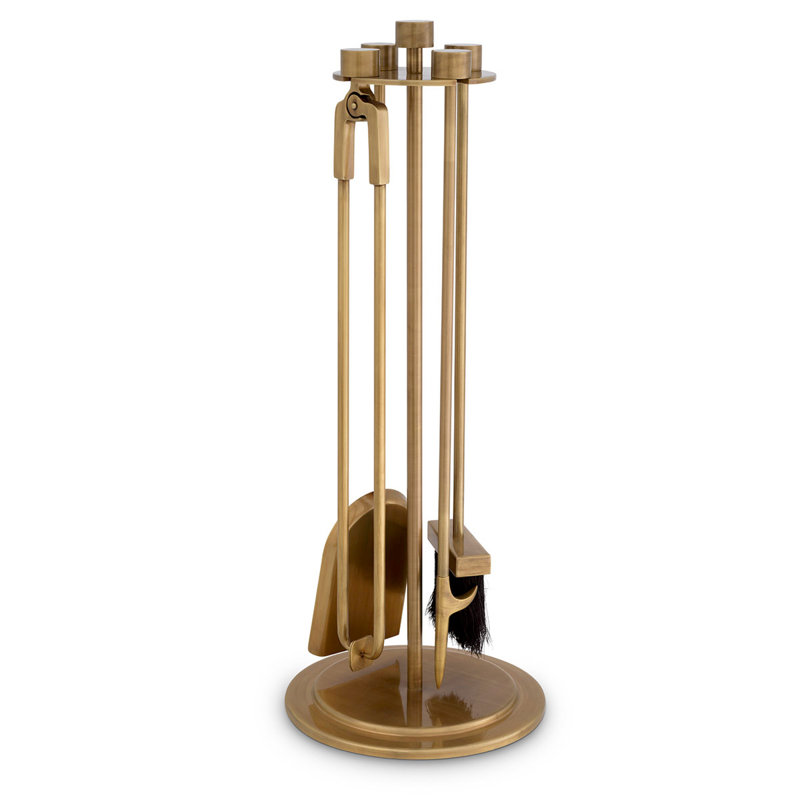Lara 4 Piece Fireplace Tool Set, Brass