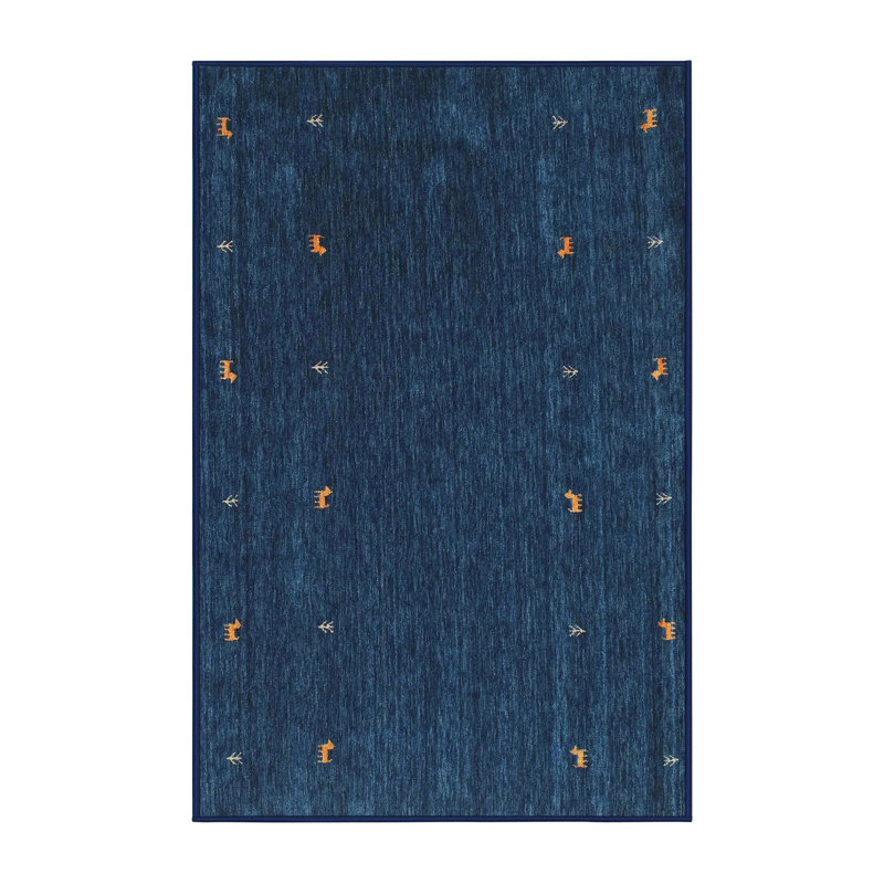 Tapis de zone bleu contemporain, Rectangle 5 pi x 7 pi