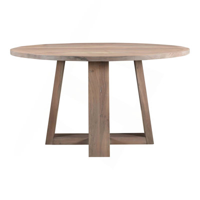 Table de salle à manger, ronde, acacia massif, 4 places, gris clair
