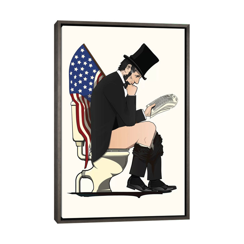 Abraham Lincoln on the toilettes - impression d'art graphique, Aucun mat, Toile encadrée de bois rustique foncé
