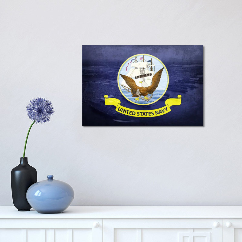 U.S. Navy Flag (Naval Station Norfolk Background) II - Wrapped Canvas Print, 30.48 cm H x 45.72 cm W