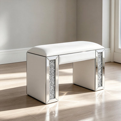 55"Glam Mirrored Vanity Stool for Elevated Room Ambiance