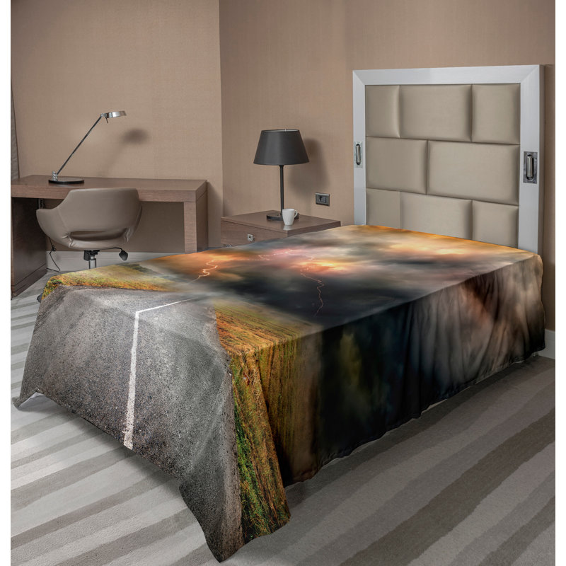 Drap-housse gris orange Ambesonne, Drap plat pour lit simple