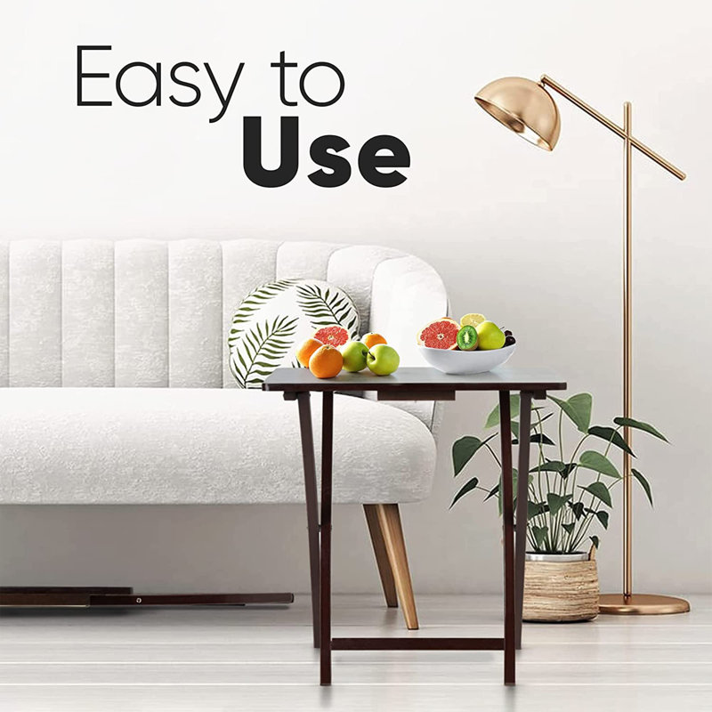 Espresso Wood Folding TV Tray Set with Storage Rack