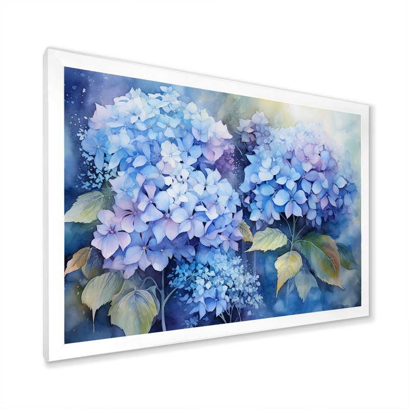 «Blue Hydrangea Farmhouse Still Life I - Hydrangea», art mural, Cadre simple blanc, H 30 po x l 40 po x P 1,5 po