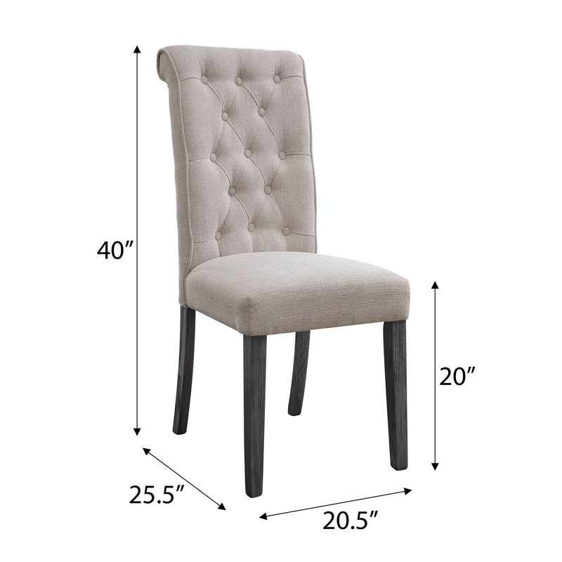 Élégantes chaises d'appoint à dossier capitonné (ensemble de 2) en lin beige, parfaites pour un repas classique et confortable