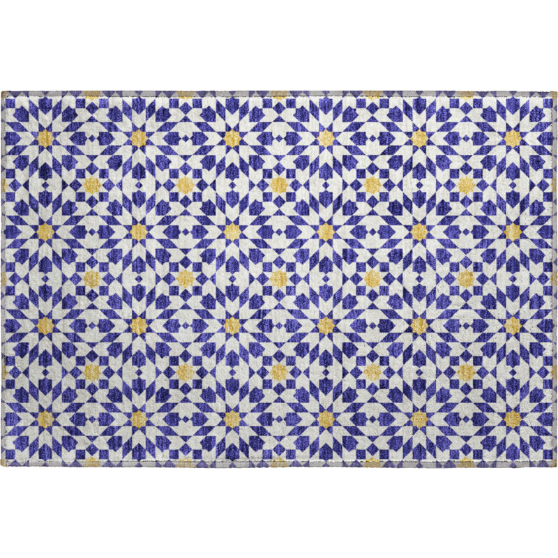 Premium Machine Washable Tweedy Navy Rug, Rectangle 1'8" x 2'6"