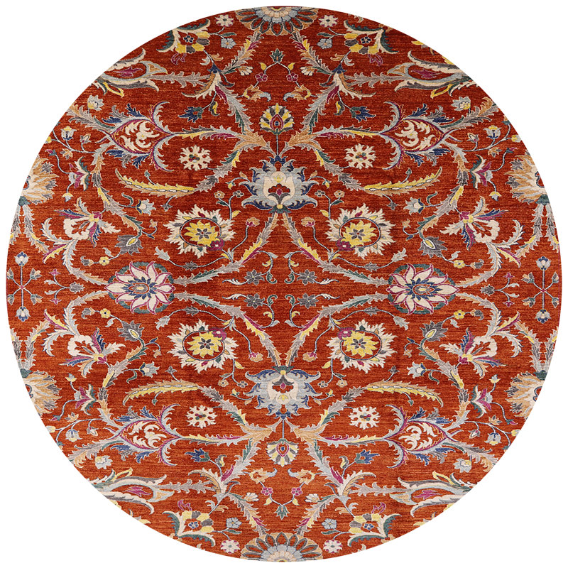 Tapis rouge / gris / vert Asoghig, Rond 3 pi