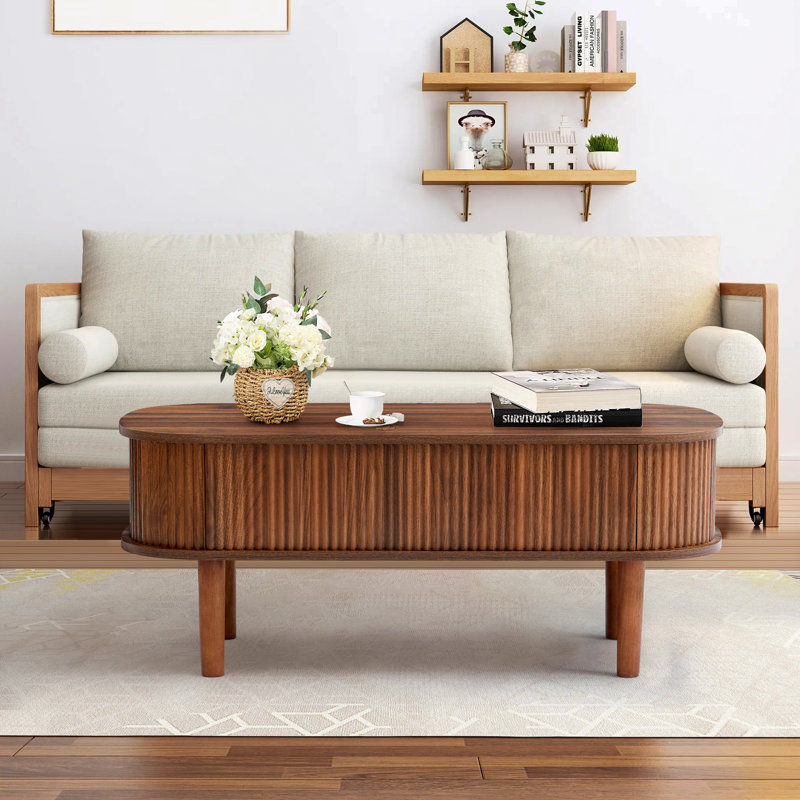 Table basse à plateau relevable ovale avec rangement 39,37 po, Noyer