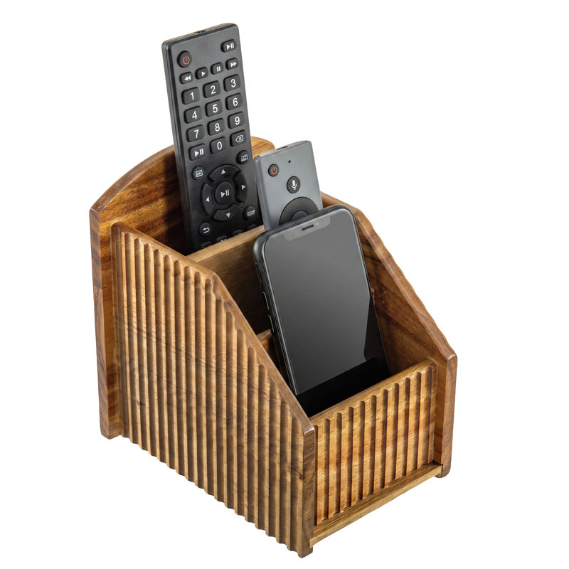 Fluted Acacia Wood Remote Holder Caddy