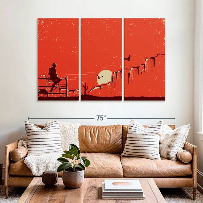 Paysage de coucher de soleil Lelar Cowboy, H 42 po x l 65 po