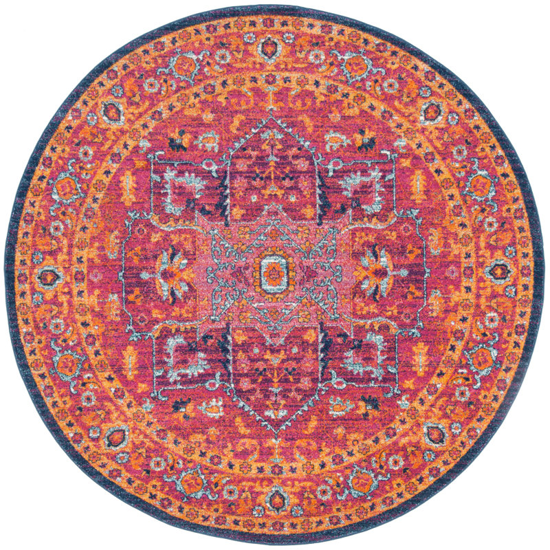Tapis oriental orange / fuchsia Annette, Rond 5 pi 3 po