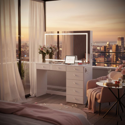 Brielle Premium Makeup Vanity With Bluetooth Speakers And Full LED Mirror by Boahaus LLC