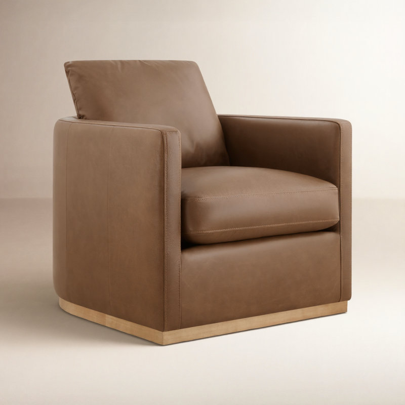 Bobbi Genuine Leather Swivel Armchair, Marseille Camel Top Grain Leather