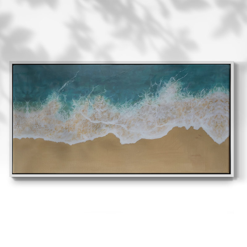 Printed Birdseye Shoreline II- Framed Gallery Wrapped Canvas -Ready to Hang, 21" H x 41" W, White