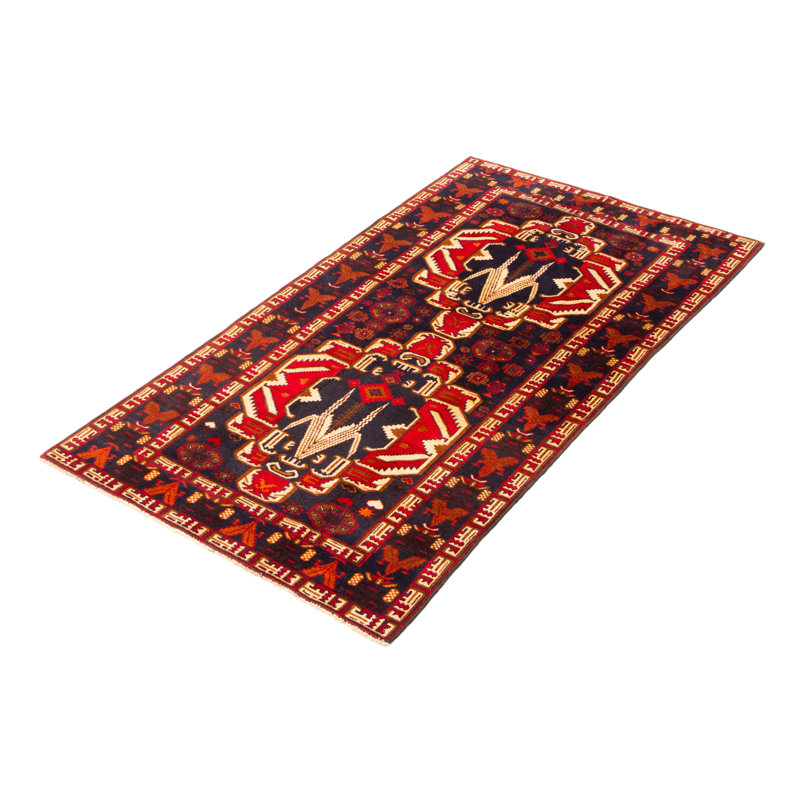 Tapis bleu foncé Teimani 3 pi 5 po x 6 pi 4 po