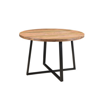 Kerklin Round Solid Wood Top Metal Base Dining Table