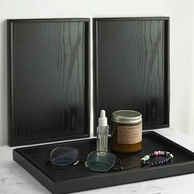 Inches Extra Large Solid Wood Serving Tray For Tea Coffee Table Snack Food Meals Serving Plate Kitchen Party Bar Breakfast Server With Raised Edges Black Wooden Decorative Ottoman Tray