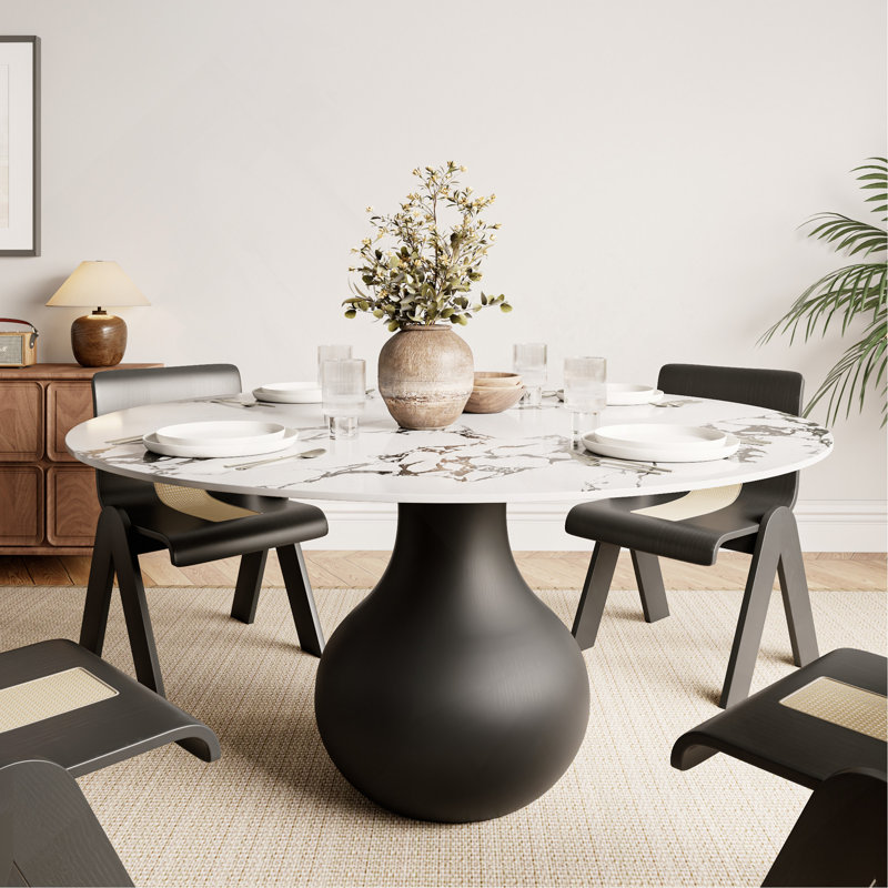 Table de salle à manger chic 47 po Chic Black, H 29,52 po x L 47,24 po x l 47,24 po, Blanc/Noir