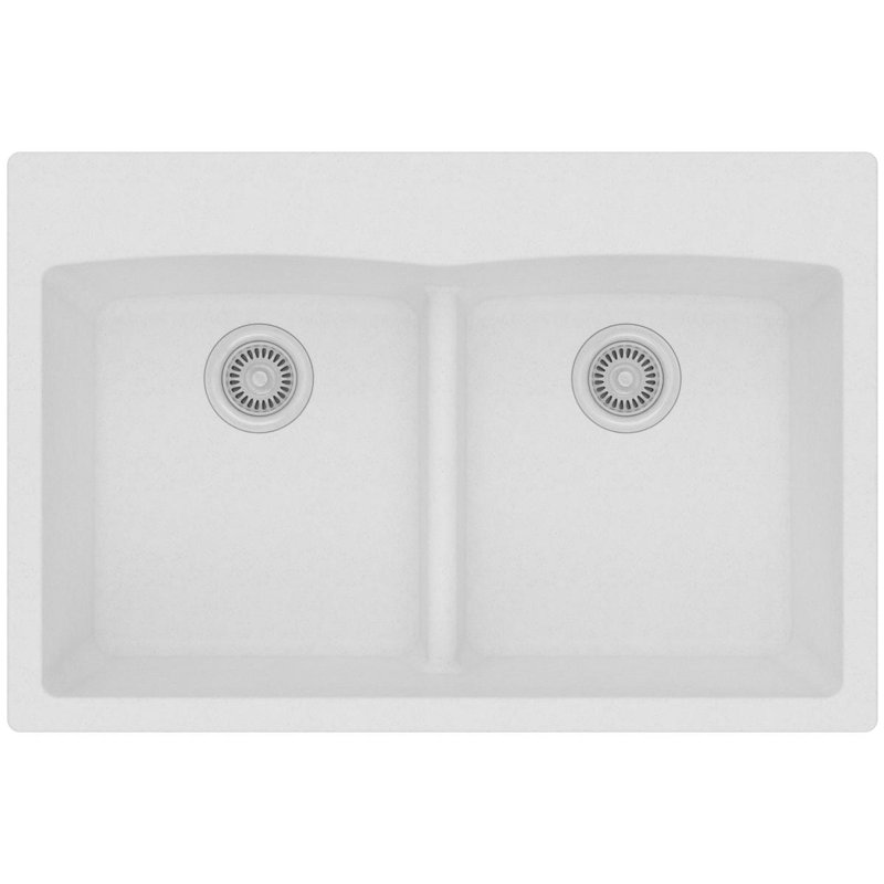 Quartz Classic 33" x 22" x 10" Double Basin Drop-In Kitchen Sink, White