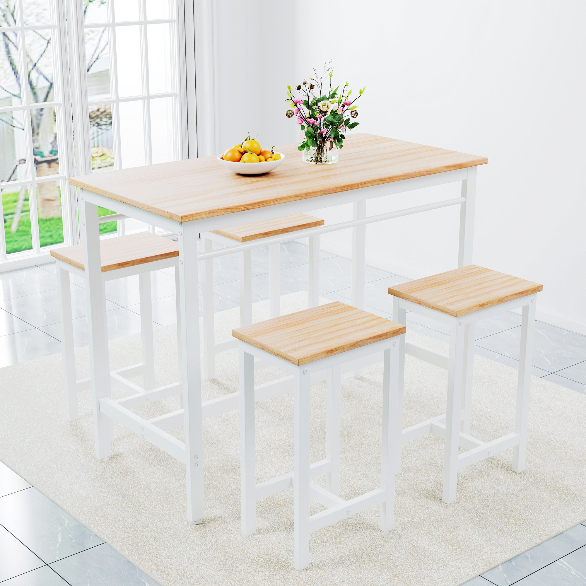 Ebern Designs 5PC Modern Kitchen Table with 4 Bar Stools,Bar Table Set ...