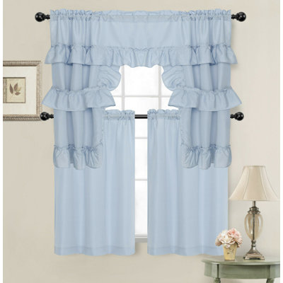 Sonja Solid Color Ruffled 56" Kitchen Curtain