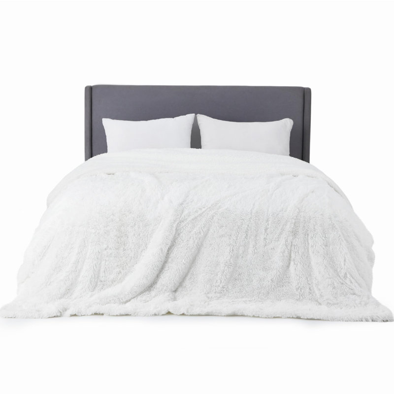 Couvertures en fausse fourrure Cozy Winter Collection, Blanc brillant, L 90 po x L 90 po