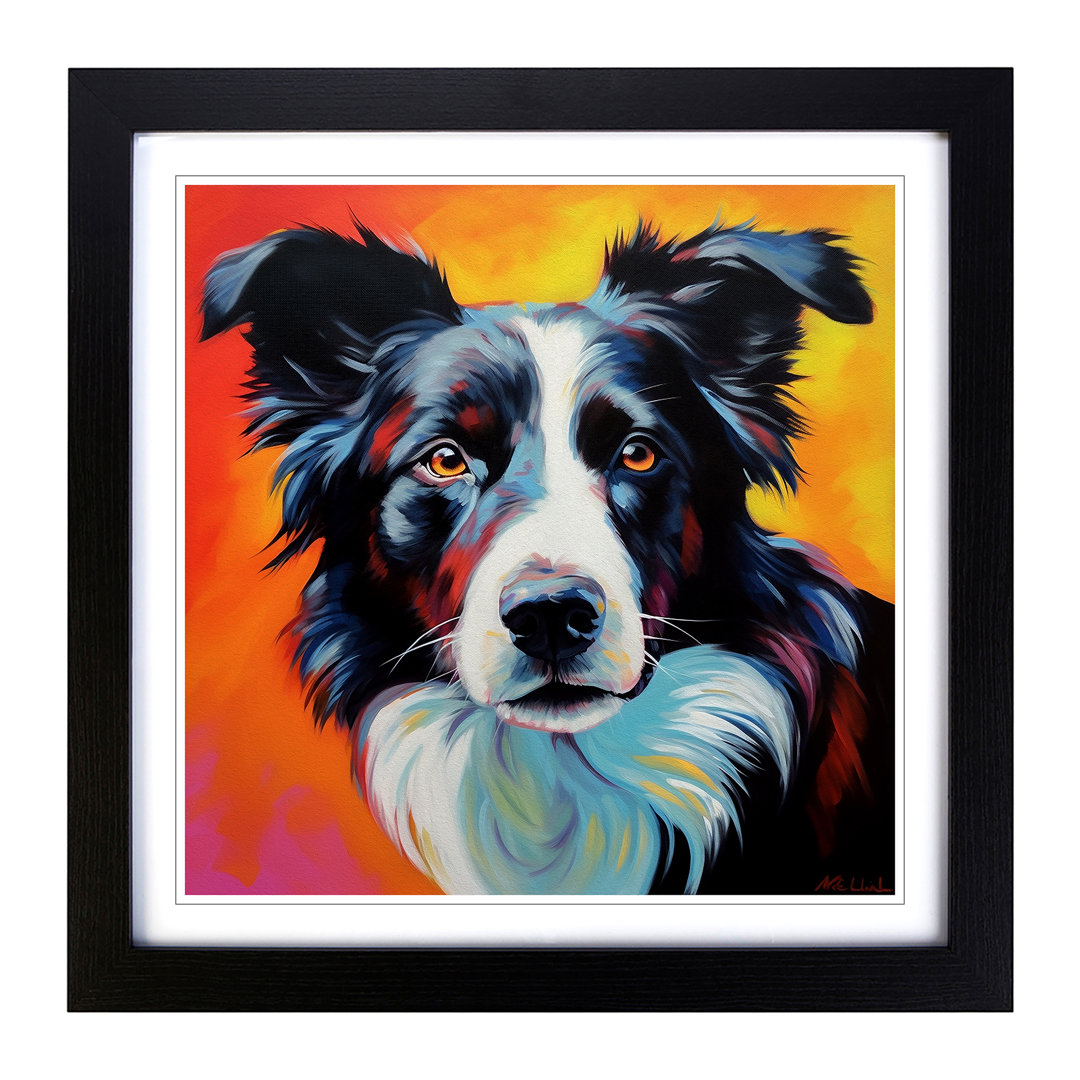 Border Collie Color Field Painting - Framed Print
