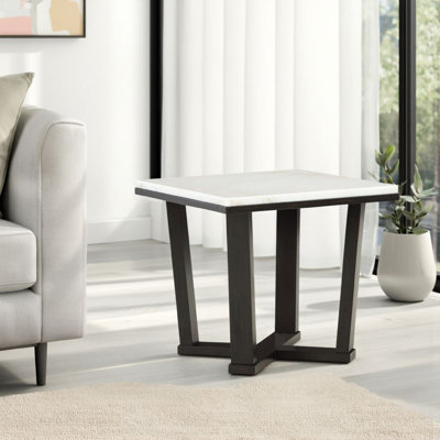 Table de bout latérale Fana, plateau en marbre blanc, carré de 24 pouces, brun espresso
