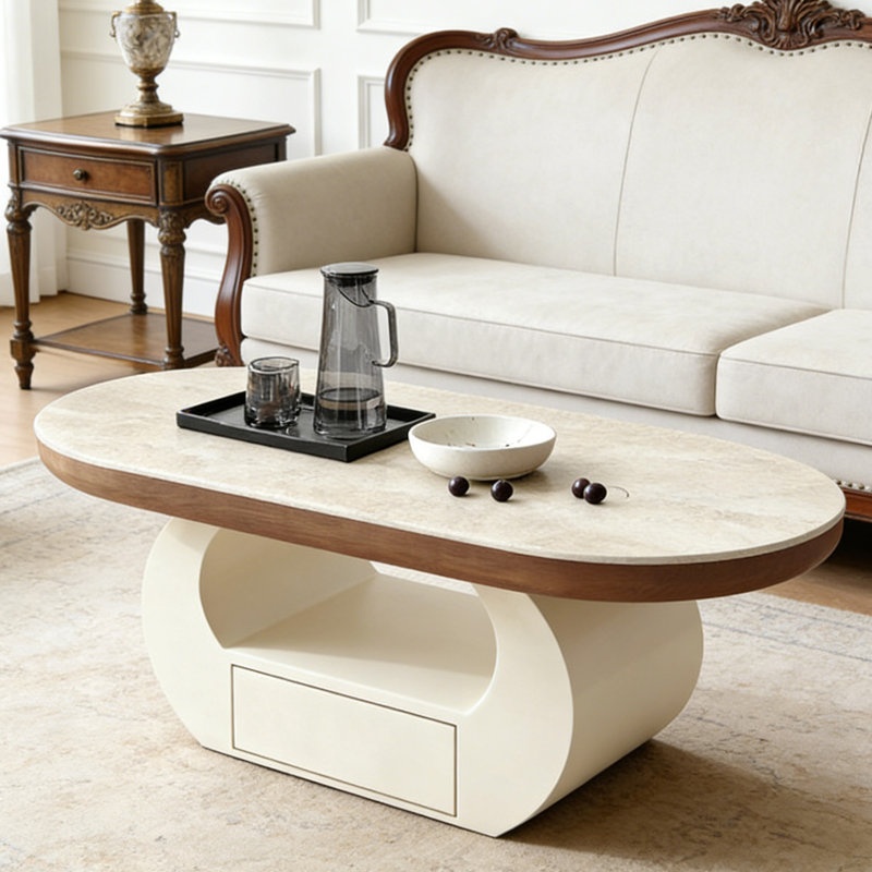 Table basse ovale avec rangement Living, H 15,74 po x L 43,3 po x l 23,62 po