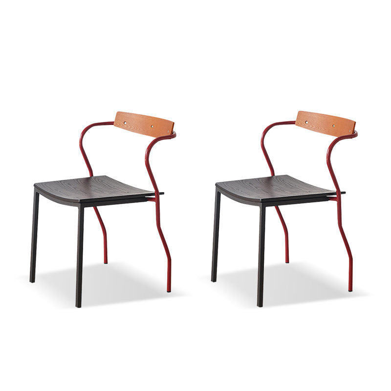 Black+Cherry Wood Colour+Red Solid back side Chair(Set of 2), Black