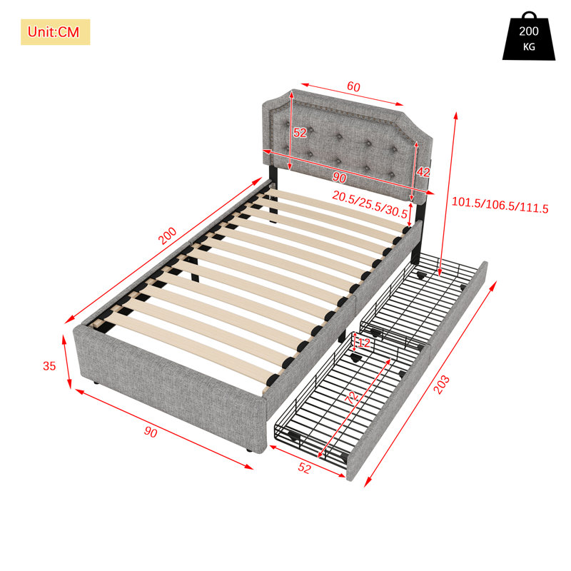 Sakath Upholstered Storage Bed, Grey