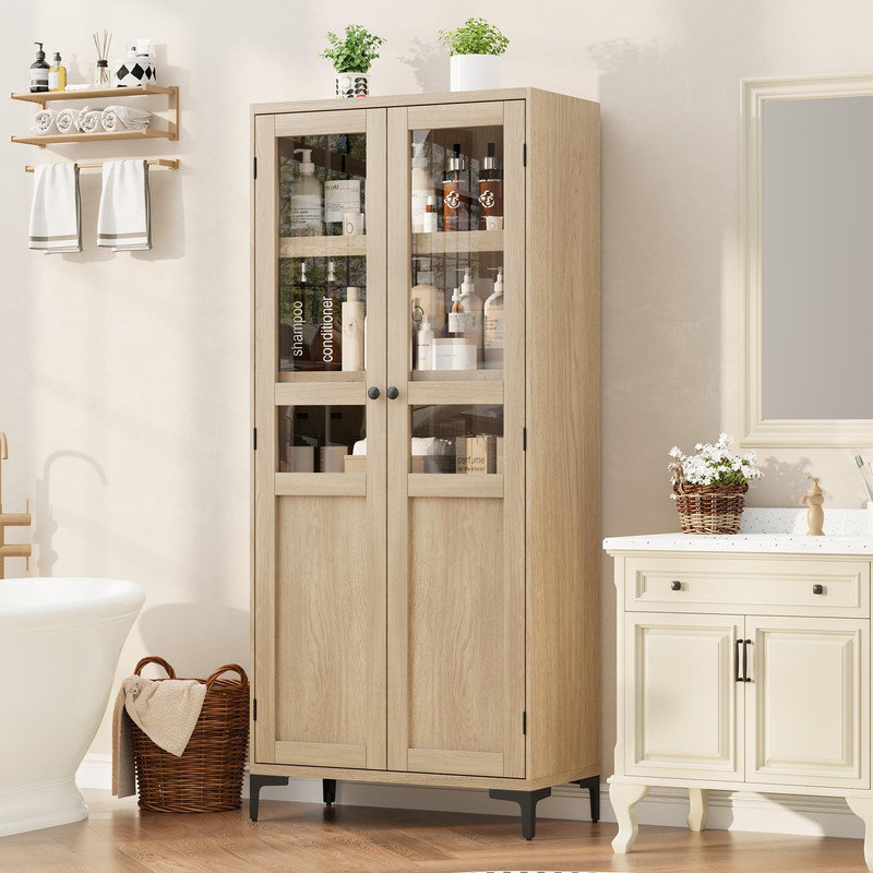 Armoire de rangement de 71 pouces de hauteur avec portes en verre et tablette réglable - Organisateur multi-usage pour garde-manger ou salle de bain