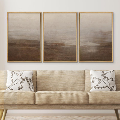 " Abstract Hazy Landscape Modern Minimalist Beige And Brown Nature Wilderness " 3 - Pieces on