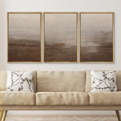 "Abstrait brumeux, paysage moderne, minimaliste, beige et brun, nature sauvage" - 3 pièces