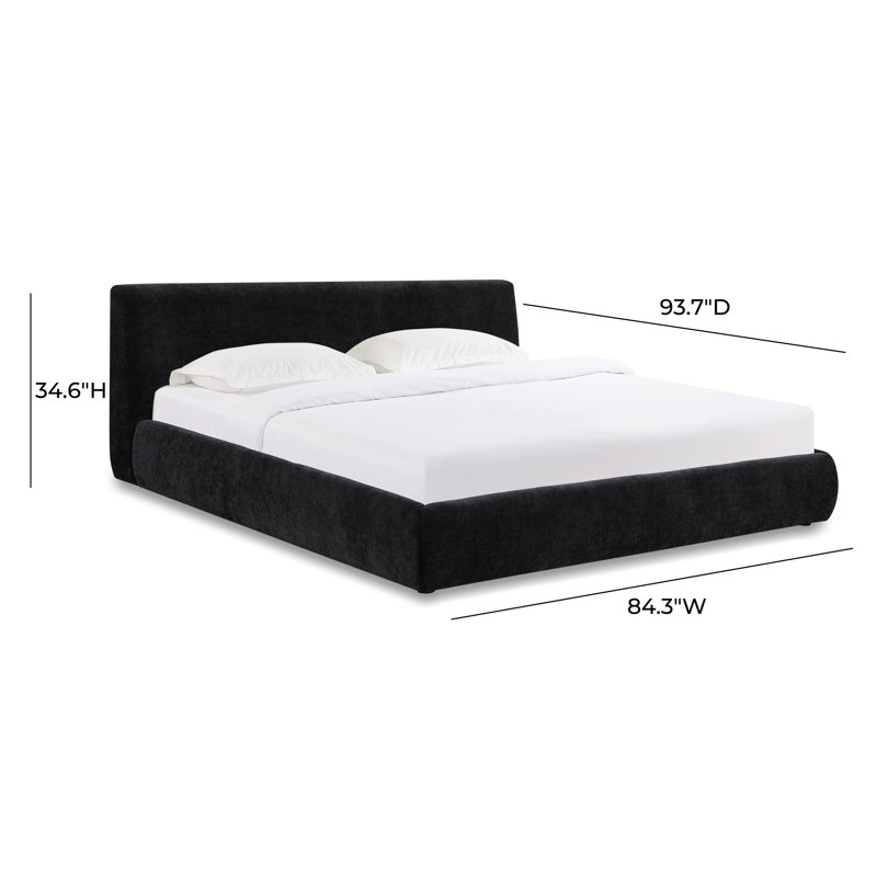 Lit en velours taupe texturé, Très grand, Noir