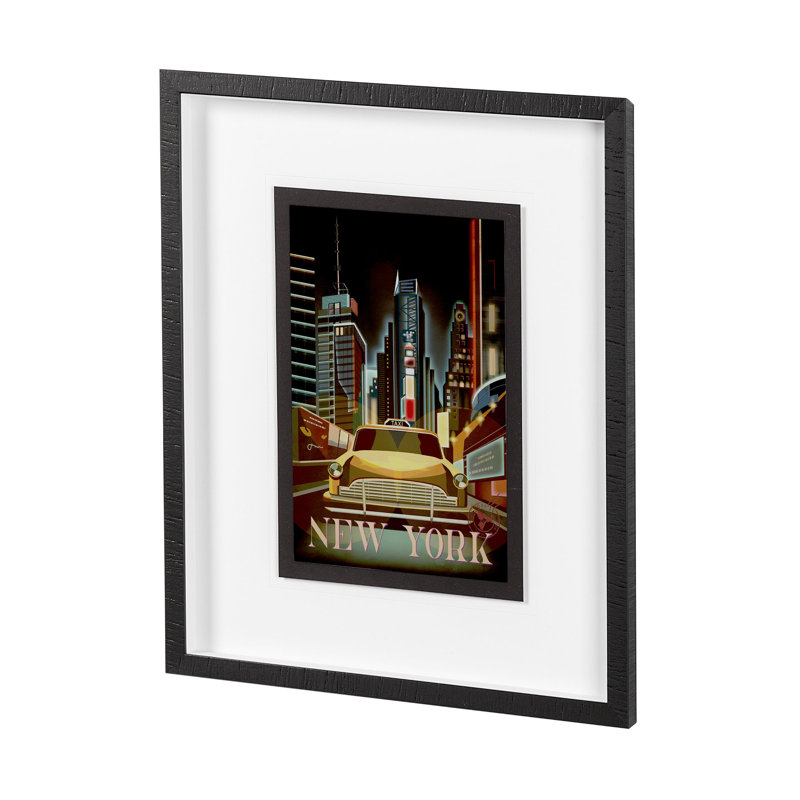 «New York State Go Night» par Simone, reproduction d'art encadrée sous verre, Cadre simple noir, Blanc