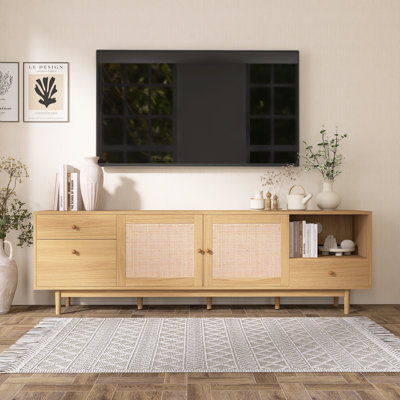 Meuble télé avec rangement ouvert et tiroirs Boho