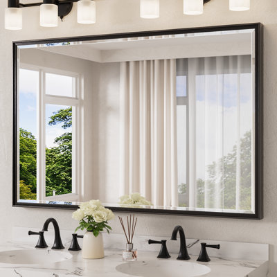 Rectangle Beveled Bathroom Accent Vanity Mirror with Aluminum Frame Tempered Glass 