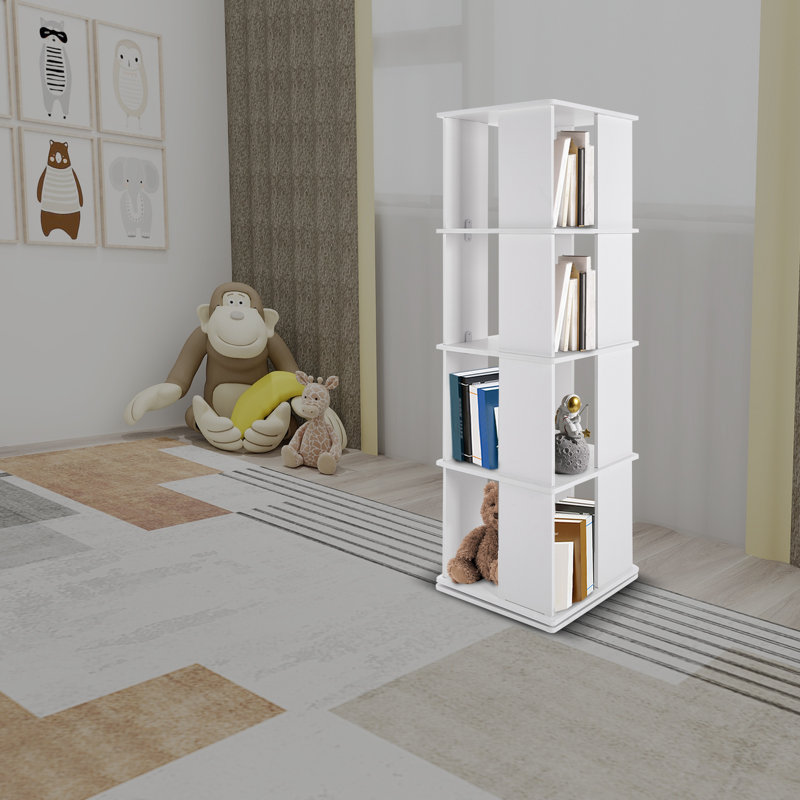 3-tier 38.19"H X 15.75"W / 4-tier 50"H X 15.75"W Corner Rotating Bookcase, (4 Shelves) 50"H x 15.75"W x 15.75"D, White