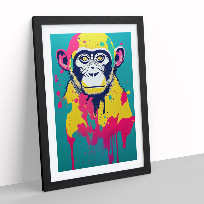 XV1022-3184X Paint Drip Monkey No.5 - Single Picture Frame Print, Black, 64cm H x 46cm W x 2cm D