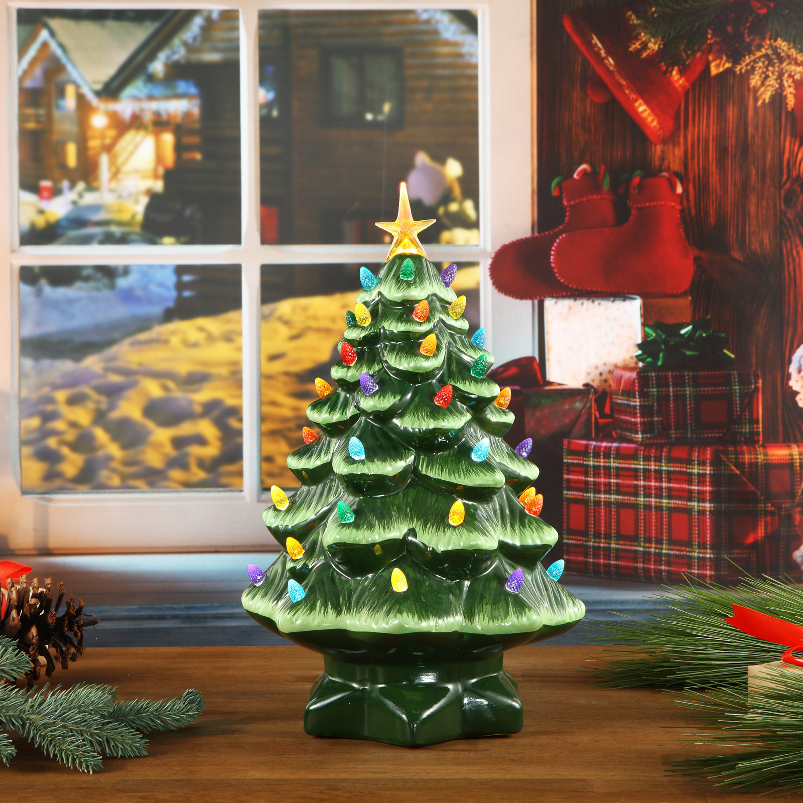 Nostalgic Ceramic Tree - Green, 14.25 H" x 8.5 W" x 8.5 D"