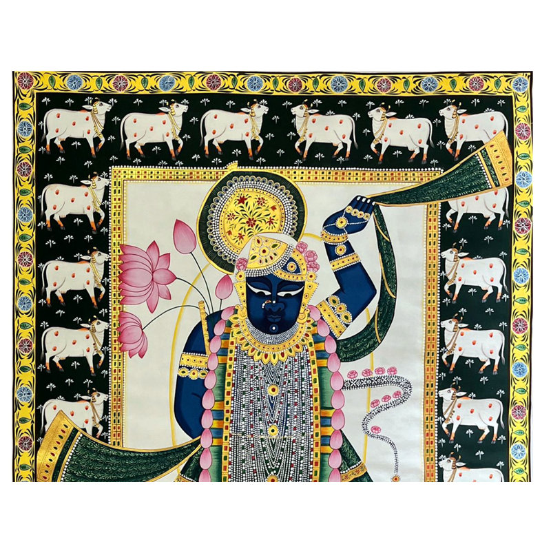 Shrinathji, seigneur indien | Art Pichwai | Aquarelle sur coton