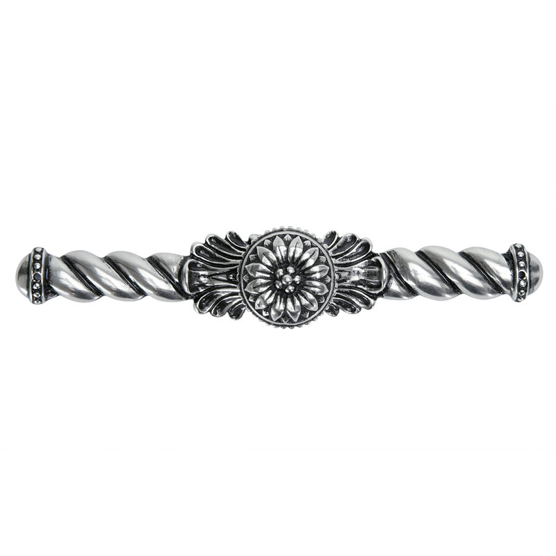 Acanthus large knob with flared foot Rosette style with large backplatein Satin, Silver