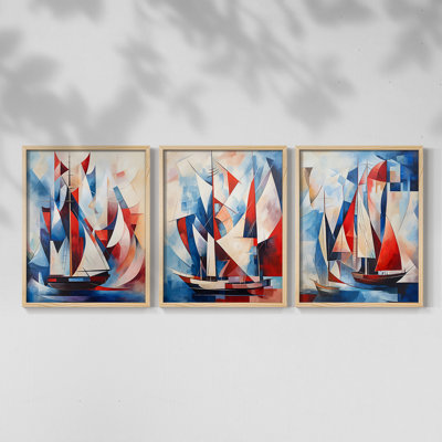 Série Sea and Shore XC - Ensemble de 3 estampes numériques encadrées - Prêt à être accroché