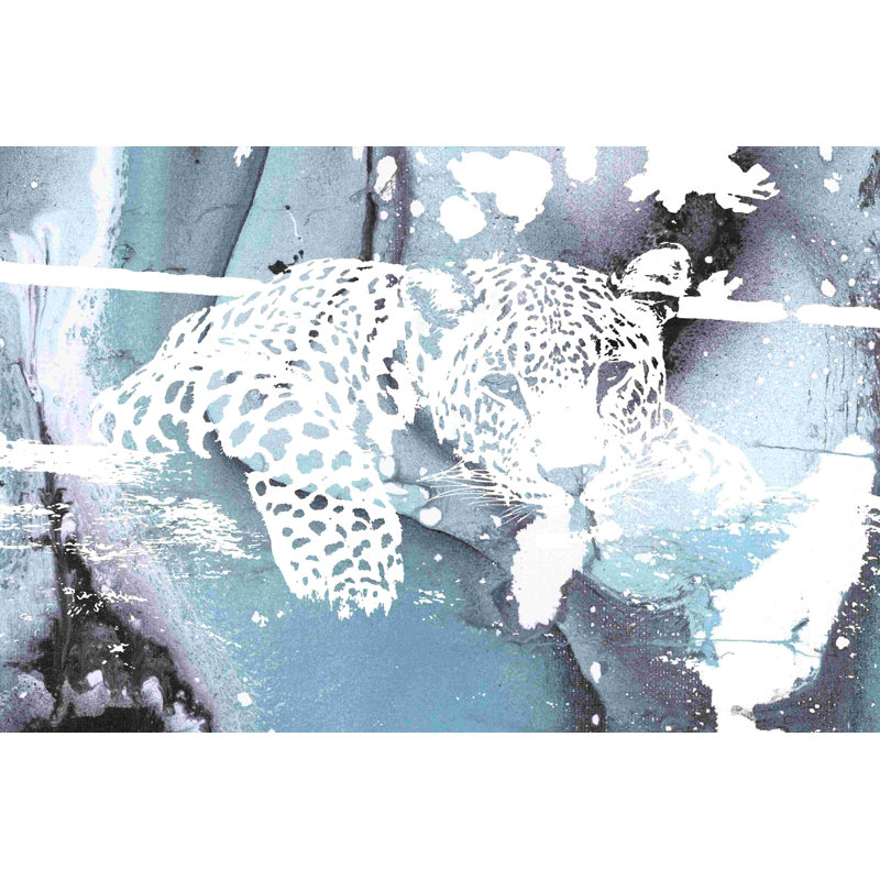 Gris, bleu, guépard, peinture abstraite, H 8 po x l 12 po