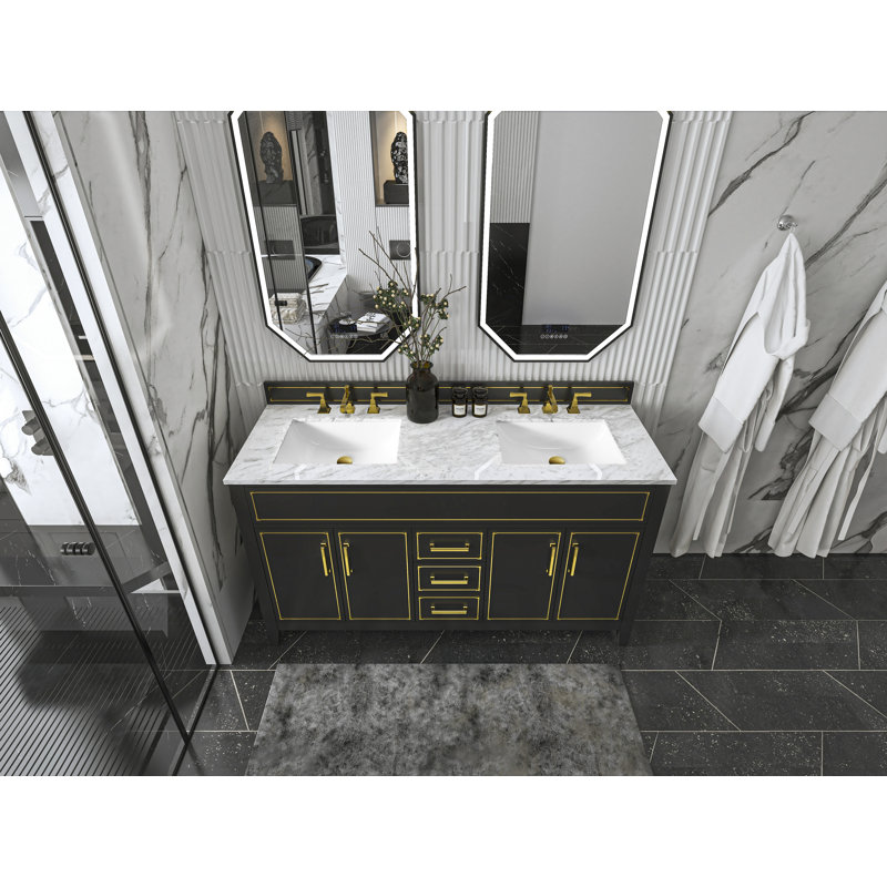 Aspen 60'' W Double Vanity, Black Onyx, Gold