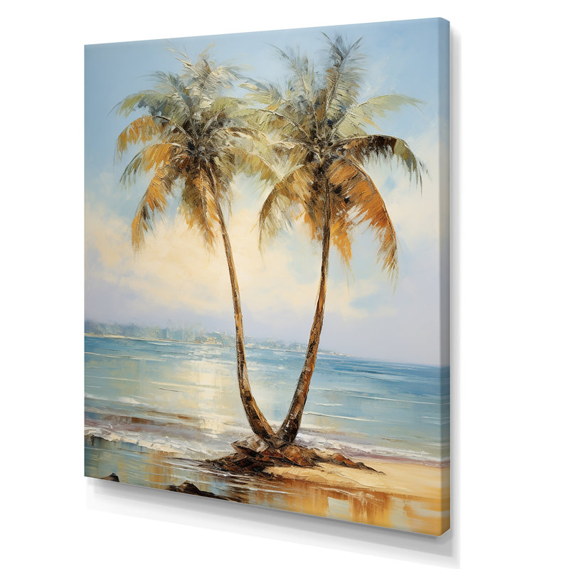 «Bronze Beach Sunny Palms Embrace», reproduction sur toile, Toile tendue, H 32 po x l 16 po x P 1 po